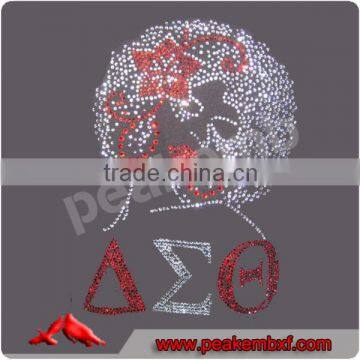 Iron on Afro Girl Delta Sigma Theta Crystal Transfer Rhinestone Sorority Motif