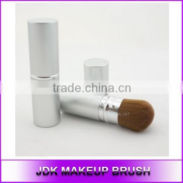 Wholesale Silver Retractable Makeup Brush with Round Top Synthetic Brush