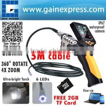 3.5" Detachable LCD Video Inspection 8.2mm Camera Borescope Endoscope Snake Scope + 5M Flexible Tube + 2GB MicroSD card