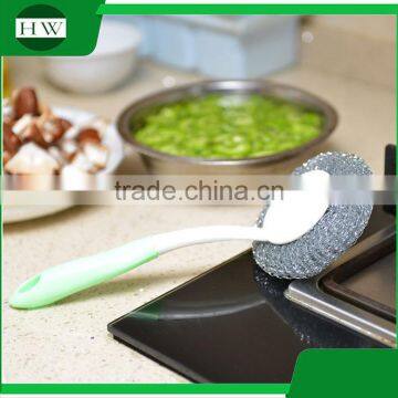 Mini Plastic Long Handle Hand Hanging Bowl Pot Dish Clean Cleaning Brush With Steel Ball photo-4