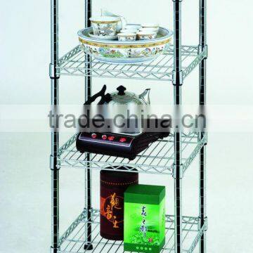 4 Tiers Carbon steel chrome plated kitchen rack with wheel