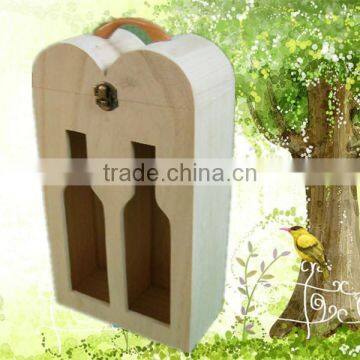 Natural unfinished decorative 2 bottle wooden wine gift box wholesale