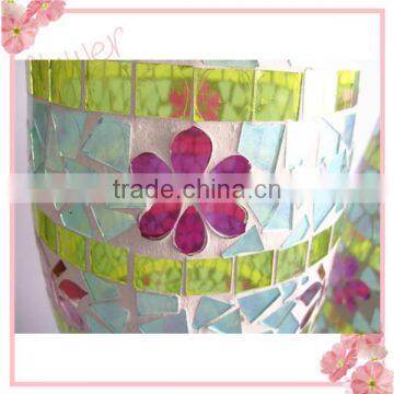 Drum Shape Flower Butterfly Decor Hand Blown Mosaic Glass Colored Cheap Classic Flower Vases photo-6
