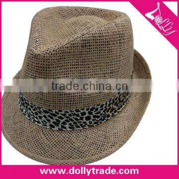 Leopard belt Fashion Natural Wheat Wholesale Paper Straw Fedora Hat