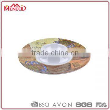 External printing biodegradable bulk melamine plastic party plate, wholesale plastic chip and dip