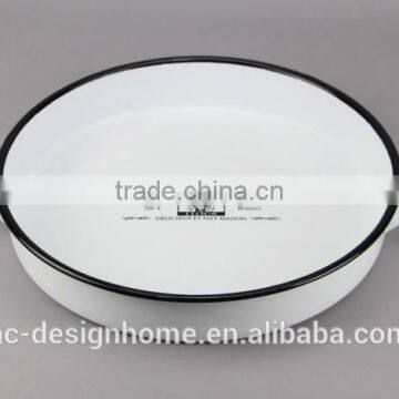 ROUND ENAMEL IRON TRAY W/EARS
