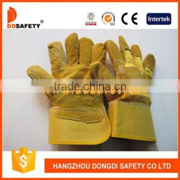 DDSAFETY 2017 Wholesale Cheap Working Gloves Yellow Split Leather Glove