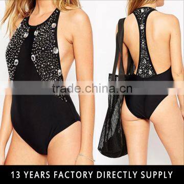 Jewel Embellished Racer Back Swimsuit