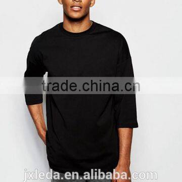 Men oversized 3/4 sleeves dropped shoulders black t-shirt OEM supplier in China