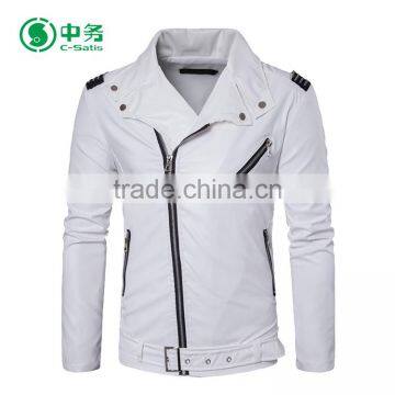 Fashion Style Multi Zippers Windproof Mens White / Red / Black Punk Leather Jacket for Sale photo-2