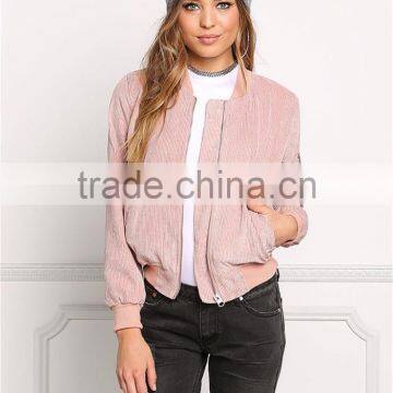MGOO Custom Made 2017 Pink Corduroy Women Jackets Plain Zip Up Bomber Jackets For Spring Coat Fashion Streetwear photo-2