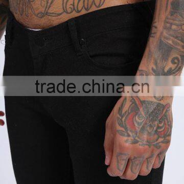 Mens 2016 Fashion Skinny Jeans Plain Black Slim Denim Jeans Ripped Jeans photo-3