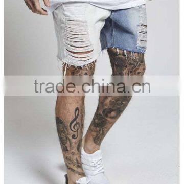 High Quality Denim Shorts Half Color Distressed Jeans Shorts Custom photo-3