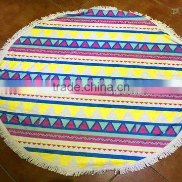 Alson Drop Shipping Round Beach Towel With Tassel Green&White &Blue Cotton Circle Beach Towels photo-4