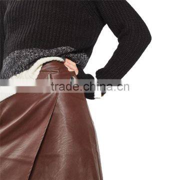 2017 OEM Spring Elegant Snap Wrap Midi Faux Leather Skirt photo-4