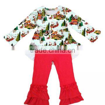 2017 Yawoo New Patterns Dress Match Ruffle Pants Christmas Set Girls Boutique Outfits