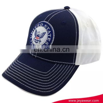 Wholesale custom navy and white hats 6 panel custom 100% cotton baseball cap