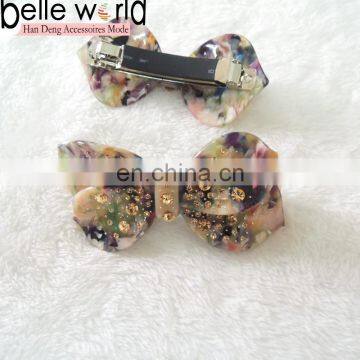 Cellulose acetate for ladies banquet double bow rhonestone hair barrette