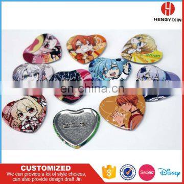 Custom Printing Logo Promotional Gift Cheap Metal Pin Badge Heart Shape Tin Button Badge