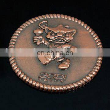 Antique copper metal coin with emboss image