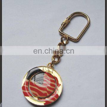 Rotatable USA Tourist Souvenir Custom Round Spinner Metal Keychain