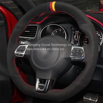 Hand Stitching Black Suede Steering Wheel Cover Strips for Volkswagen Golf 6 GTI MK6 VW Polo GTI Scirocco R Passat CCR-Line photo-2