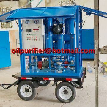 removable and outdoor oil purification plant with 4 tires, Easily-Mobile Trailer Insulating Oil Purifier With Cabinet