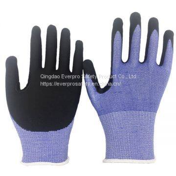 Cut Resistant Level 5 15G HPPE Fiberglass Liner Nitrile Microfine Foam Coated Anti Cut Gloves