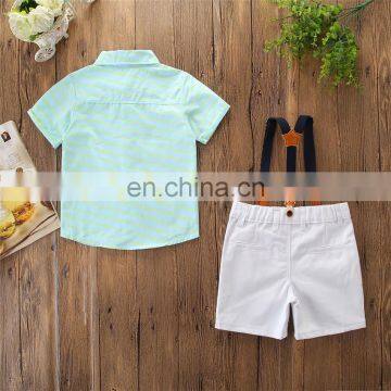 Boy Summer Outfit Kids Green Short Sleeve T-shirt + White Suspender Shorts 2pcs Clothing Set for 3-8T photo-3