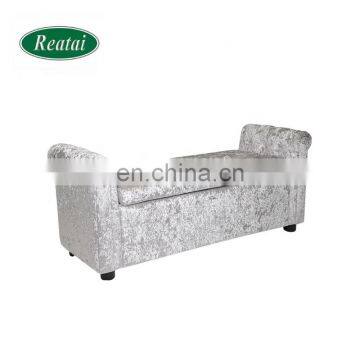 Reatai Modern White Tuft Ice Velvet Leather Material Wing Chair With Ottoman Bench Bedroom Storage Bench photo-7