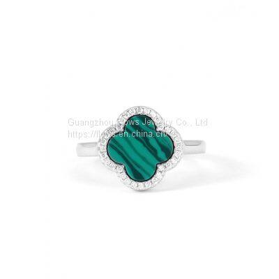 S925 Sterling Silver Four-leaf Clover Ring Female Agate Zircon Rings Simple Style Ring