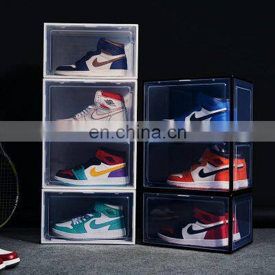 Drop Front Clear display shoe bin wholesale shoe bins transparent stackable jordan shoe bin organizer with custom logo