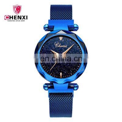CHENXI 306 Personality Starry Sky Stainless Steel Mesh Strap Women Woman Quartz Magnet Watch