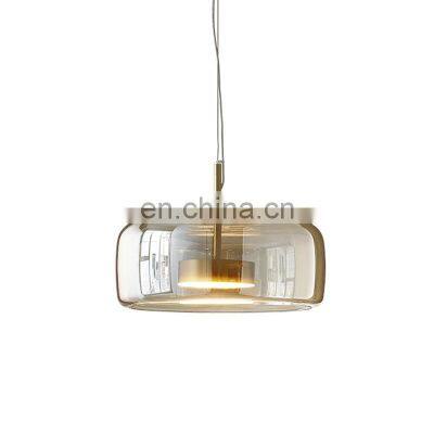 Modern Amber Glass Ceiling Hanging Lamp For Restaurant Dining Room Home Kitchen Gold Nordic LED Pendant Light