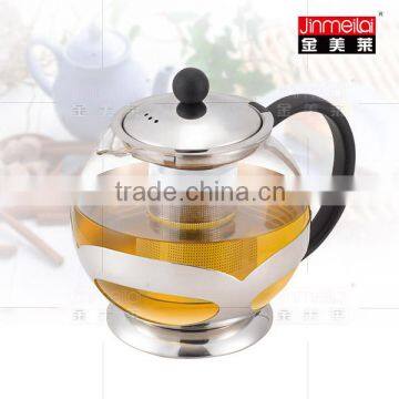 round stainless steel glass tea pot with strainer tea sets