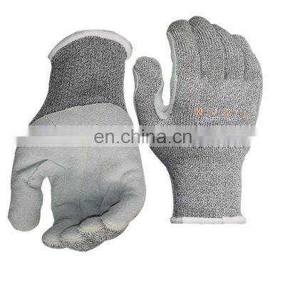 Cut Resistant Safety Leather Gloves HPPE Knitted EN388 4543 Standard With The V Shape Reinforce