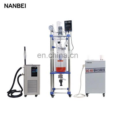 Chemical mixing pharmaceutical double layer jacketed automatic stirring glass reactor