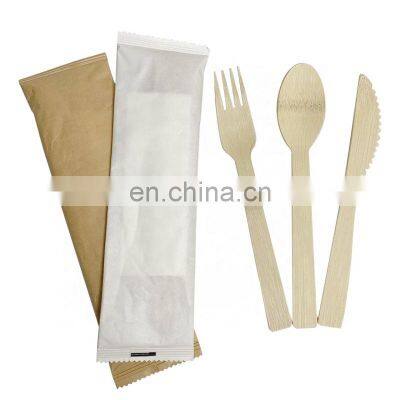 Disposable Bamboo Dinnerware Sets Bamboo Knife Fork Spoon Cutlery Set with Kraft Paper Bag