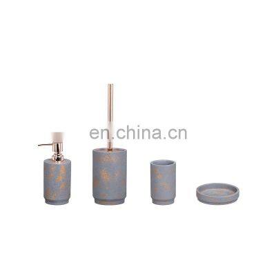 Grey Round Cement Home Decoration Accessories  Golden  Pattern Concrete Bathroom Sets