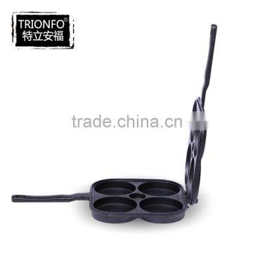 FDA approved TRIONFO cast iron double sided 4 holes fry pan