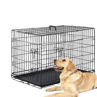Folding Pet Cage and Metal Wire Dog Kennels Crate with Double-Door,Tray,Handle and Divider