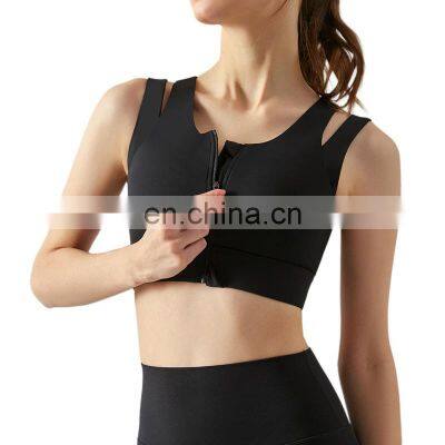 Trending Hot Front Zip Fixed Pads Sports Yoga Bra Shockproof High Support Training Workout Active Fitness Wear Bra Top For Women