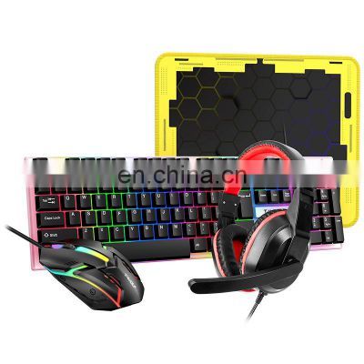 TWOLF 4IN1 TF240 Backlit Wired Gaming Mouse Keyboard Combo Gamer with Rbg Backlight Earphone Mouse Pad for Pc Gaming Office