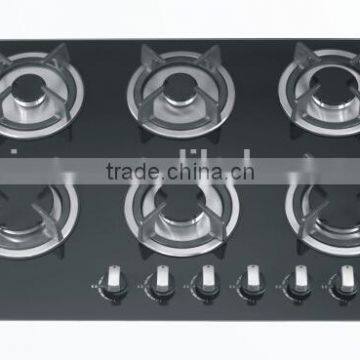 six burner stainless steel gas hob