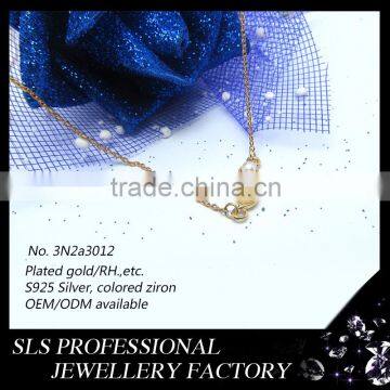 2015 Latest Design Simple and Generous 925 Sterling Silver Yellow Gold Plated Zirconia Pearl Necklace for Ladies photo-4