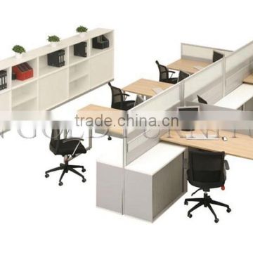 Steel foot & Wooden 4-seat Office Partition Workstation Cubicle with vice cabinets ( SZ-WS430)