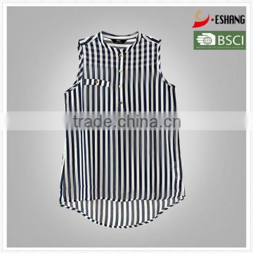 Ladies fashion sleeveless vertical stripe blouse