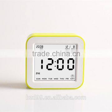 Best Teenager Home Promotional Gift OEM Multi-function Smart Digital Rotation Control Auto Light LCD Bedside Alarm Table Clock photo-3