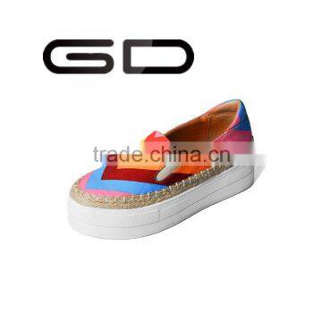 GD rainbow color flat platform shallow girls sewing leisure shoes 2015 fashion