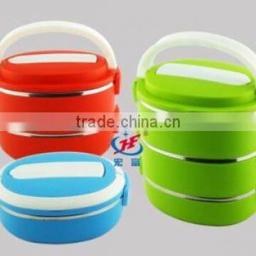 2014 new design printed bento stainless steel and PP plastic lunch box 3 tiers with buckle